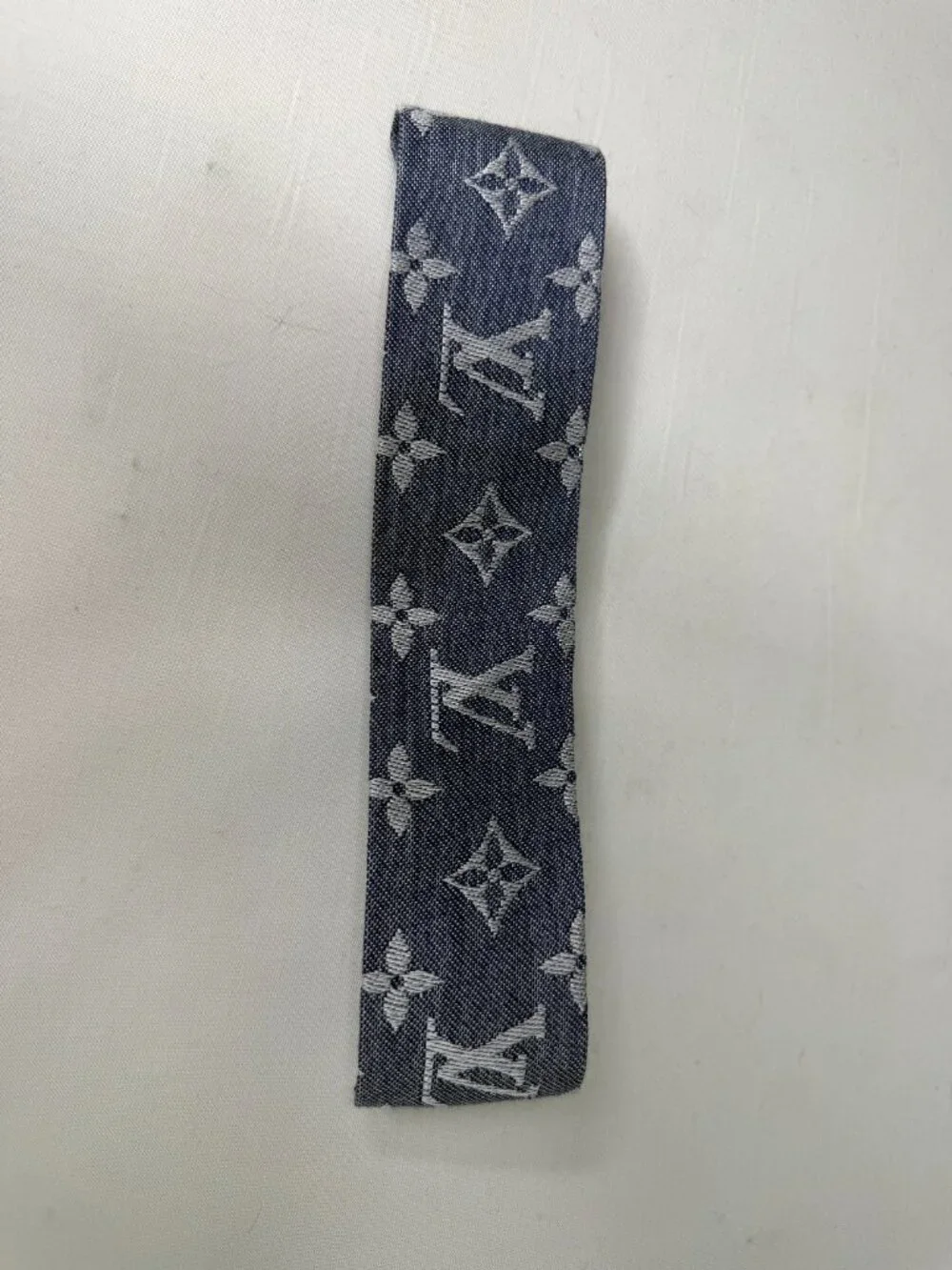 Curated Crowns Upcycled Louis Vuitton Monogram Scarf Headband Navy Gray